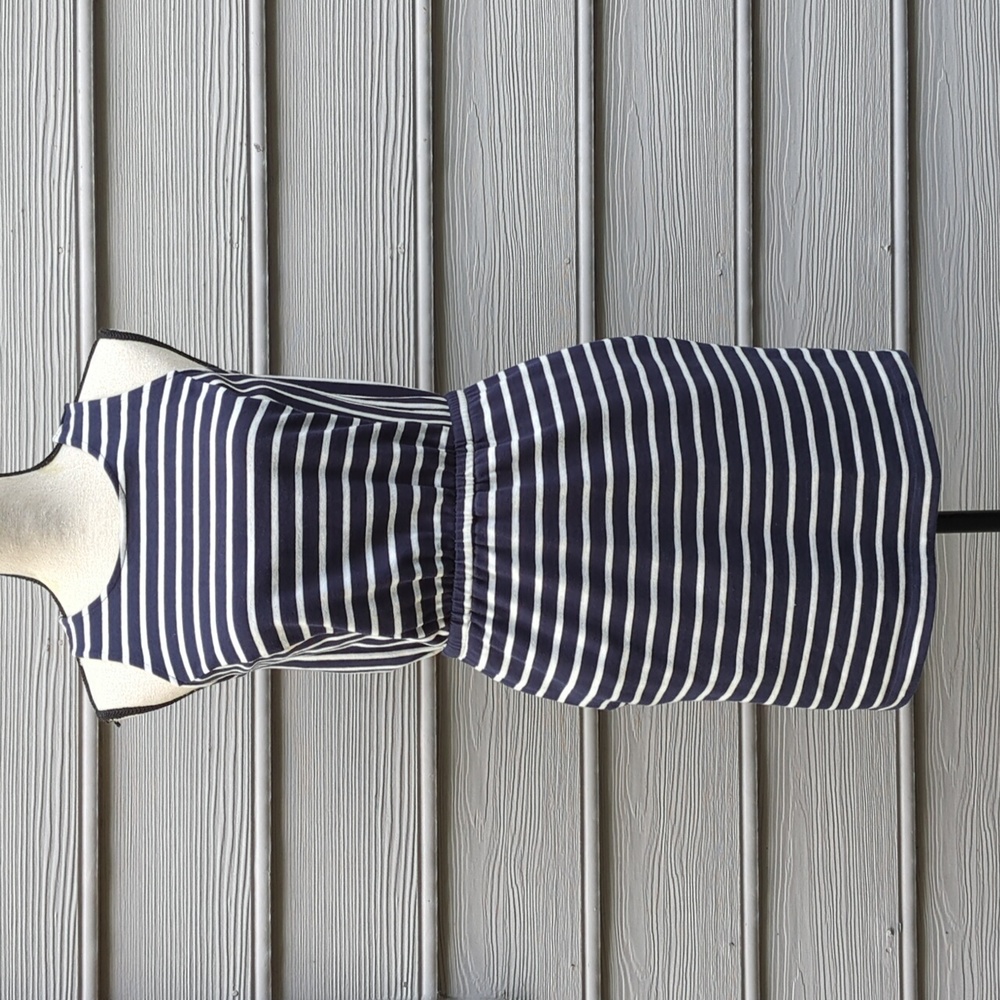 Loft Petite Elastic Waist Sleeveless Striped Dress with Pockets